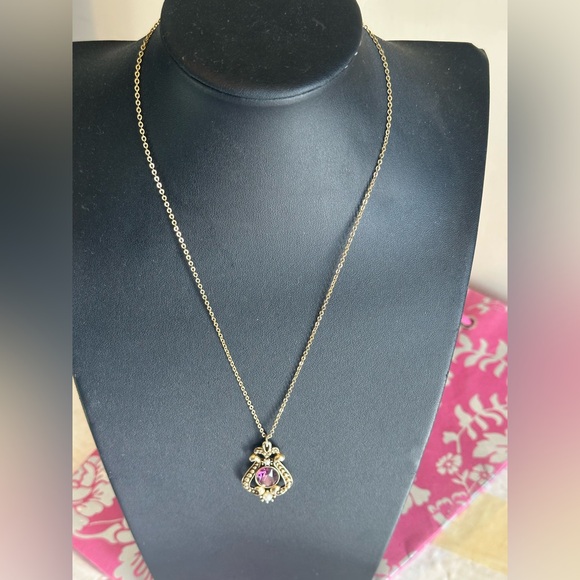 Vintage Purple glass, and faux Pearl pendant Avon 18” - Picture 6 of 6